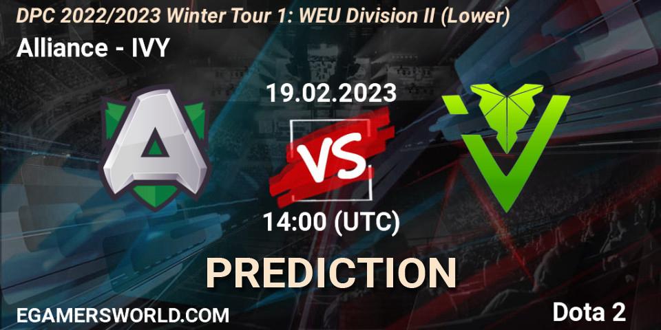 Alliance - IVY: ennuste. 19.02.23, Dota 2, DPC 2022/2023 Winter Tour 1: WEU Division II (Lower)