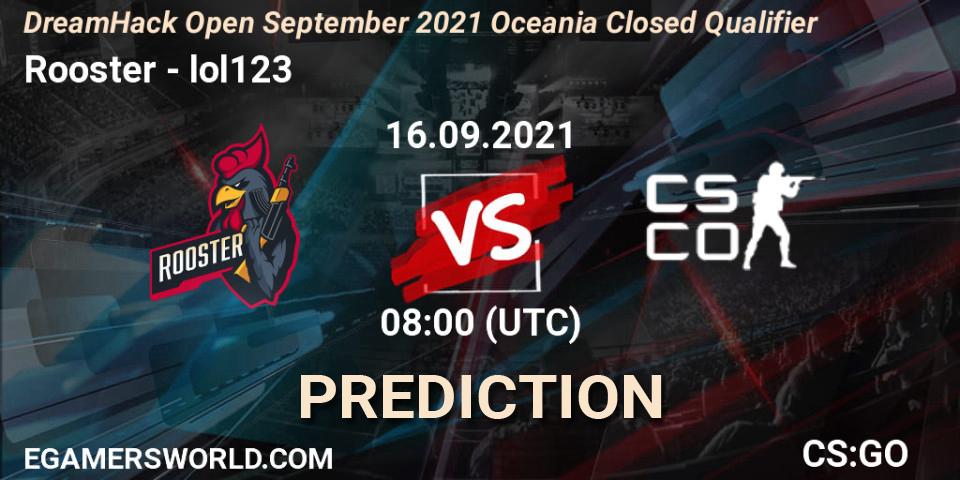 Rooster - lol123: ennuste. 16.09.21, CS2 (CS:GO), DreamHack Open September 2021 Oceania Closed Qualifier