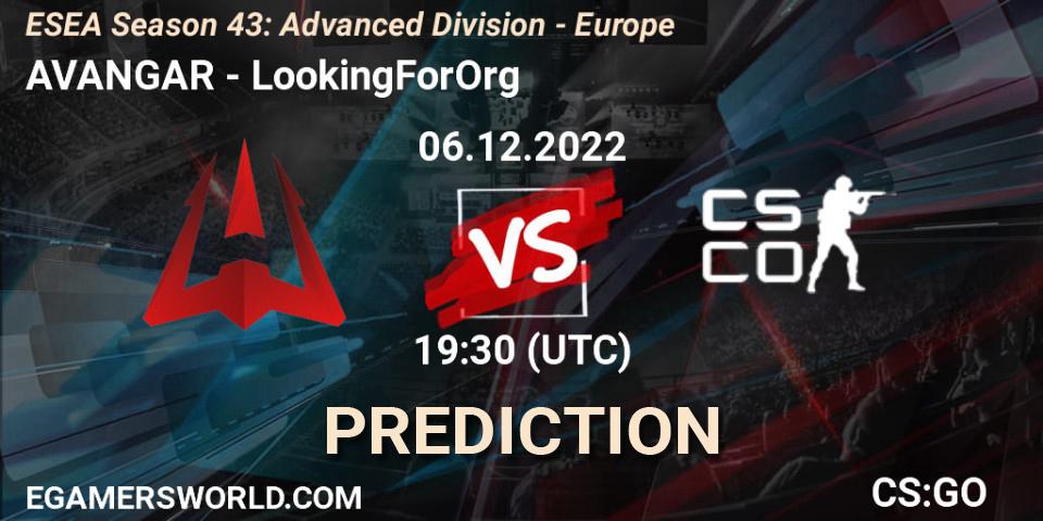 AVANGAR - LookingForOrg: ennuste. 06.12.2022 at 17:00, Counter-Strike (CS2), ESEA Season 43: Advanced Division - Europe