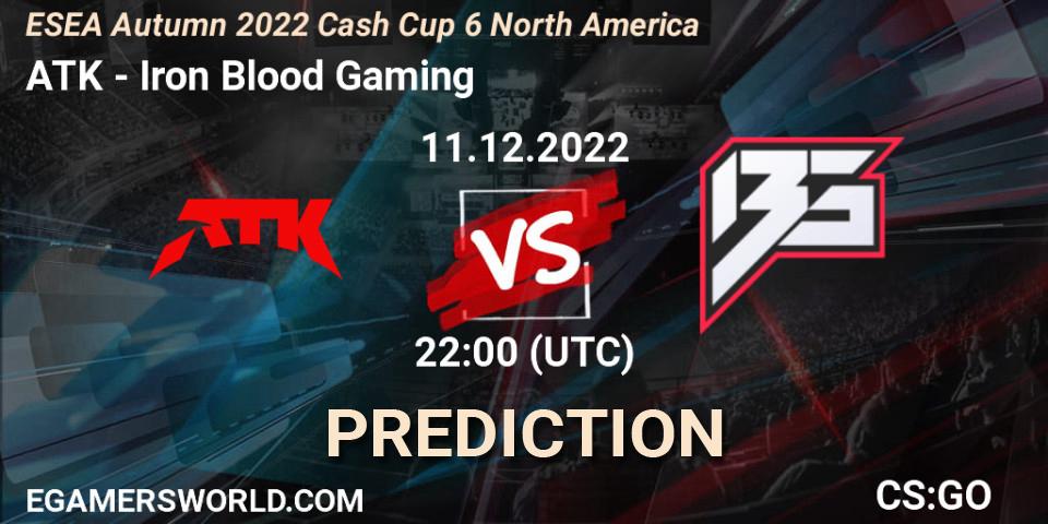 ATK - Iron Blood Gaming: ennuste. 11.12.2022 at 22:00, Counter-Strike (CS2), ESEA Cash Cup: North America - Autumn 2022 #6