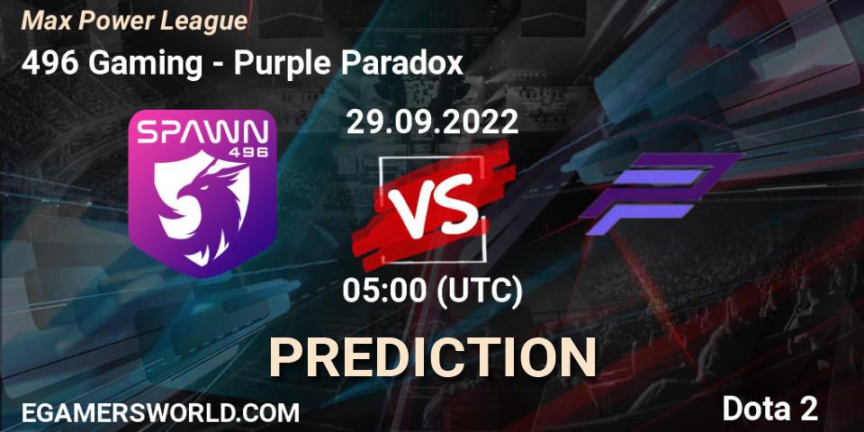 496 Gaming - Purple Paradox: ennuste. 29.09.22, Dota 2, Max Power League