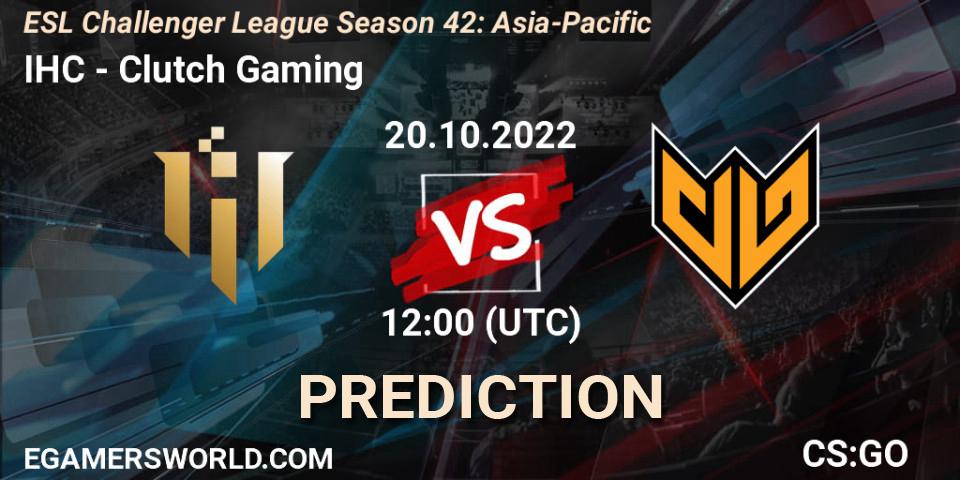 IHC - Clutch Gaming: ennuste. 20.10.2022 at 12:00, Counter-Strike (CS2), ESL Challenger League Season 42: Asia-Pacific