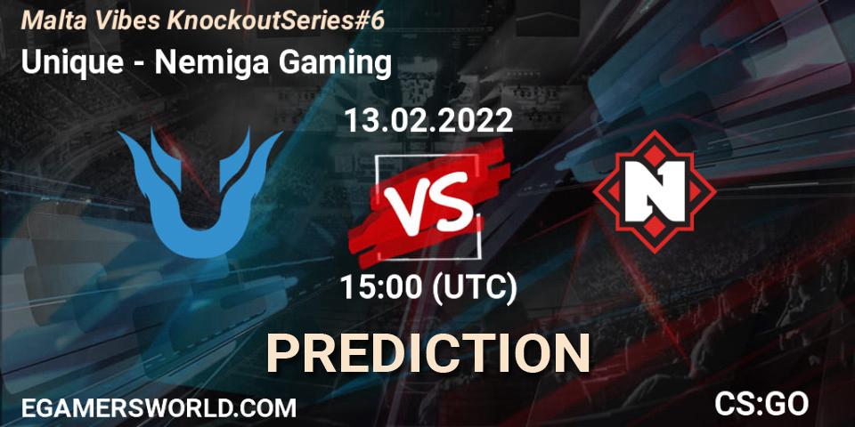 Unique - Nemiga Gaming: ennuste. 13.02.2022 at 15:25, Counter-Strike (CS2), Malta Vibes Knockout Series #6