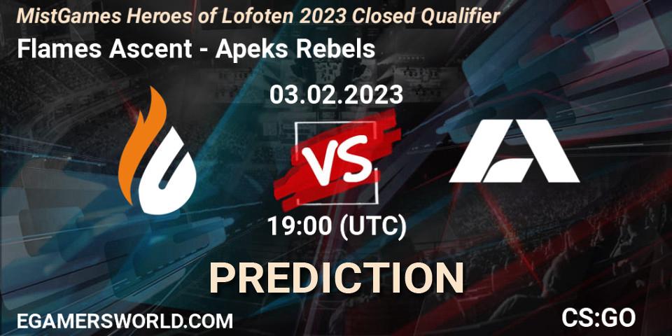 Flames Ascent - Apeks Rebels: ennuste. 03.02.23, CS2 (CS:GO), MistGames Heroes of Lofoten: Closed Qualifier