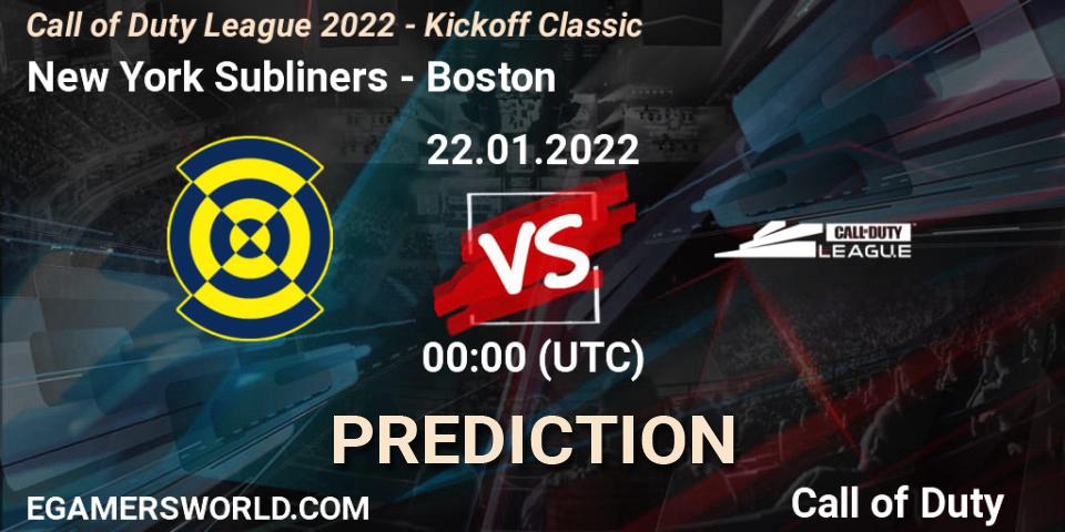 New York Subliners - Boston Breach: ennuste. 22.01.2022 at 00:00, Call of Duty, Call of Duty League 2022 - Kickoff Classic