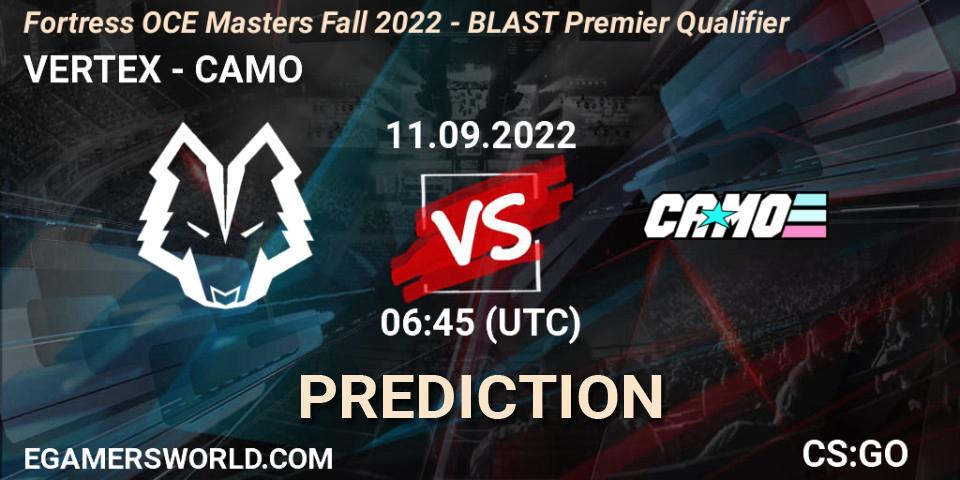 VERTEX - CAMO: ennuste. 11.09.2022 at 07:20, Counter-Strike (CS2), Fortress OCE Masters Fall 2022 - BLAST Premier Qualifier