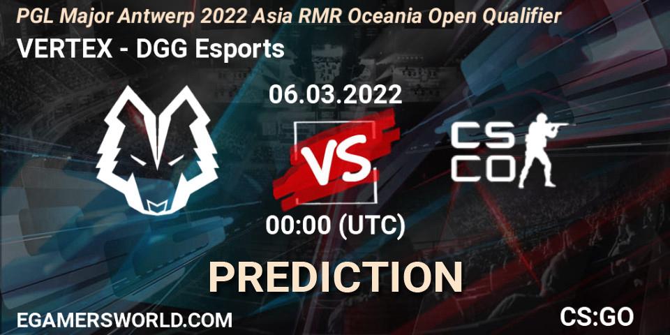VERTEX - DGG Esports: ennuste. 06.03.2022 at 00:05, Counter-Strike (CS2), PGL Major Antwerp 2022 Asia RMR Oceania Open Qualifier
