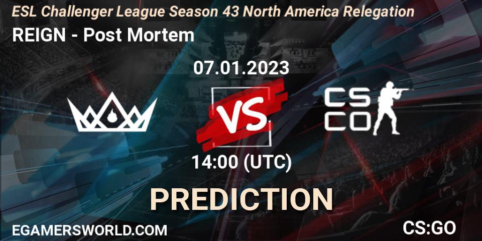REIGN - Post Mortem: ennuste. 08.01.2023 at 02:00, Counter-Strike (CS2), ESL Challenger League Season 43 North America Relegation