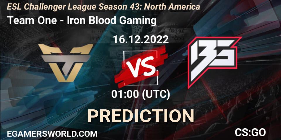 Team One - Iron Blood Gaming: ennuste. 16.12.2022 at 01:00, Counter-Strike (CS2), ESL Challenger League Season 43: North America