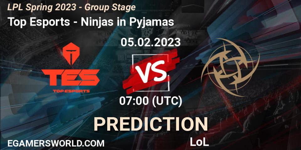 Top Esports - Ninjas in Pyjamas: ennuste. 05.02.23, LoL, LPL Spring 2023 - Group Stage