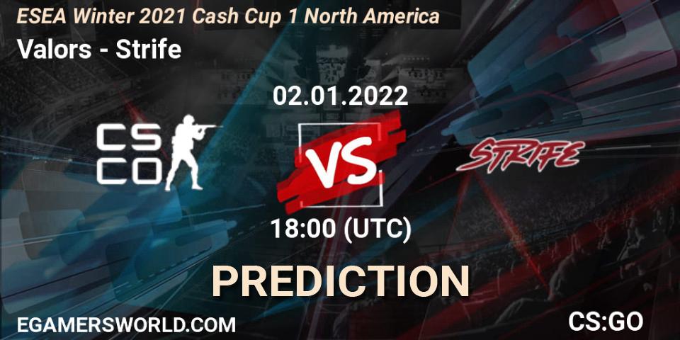 Valors - Strife: ennuste. 02.01.2022 at 18:00, Counter-Strike (CS2), ESEA Cash Cup: North America - Winter 2022 #1