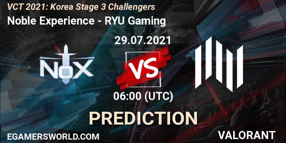 Noble Experience - RYU Gaming: ennuste. 29.07.2021 at 06:00, VALORANT, VCT 2021: Korea Stage 3 Challengers