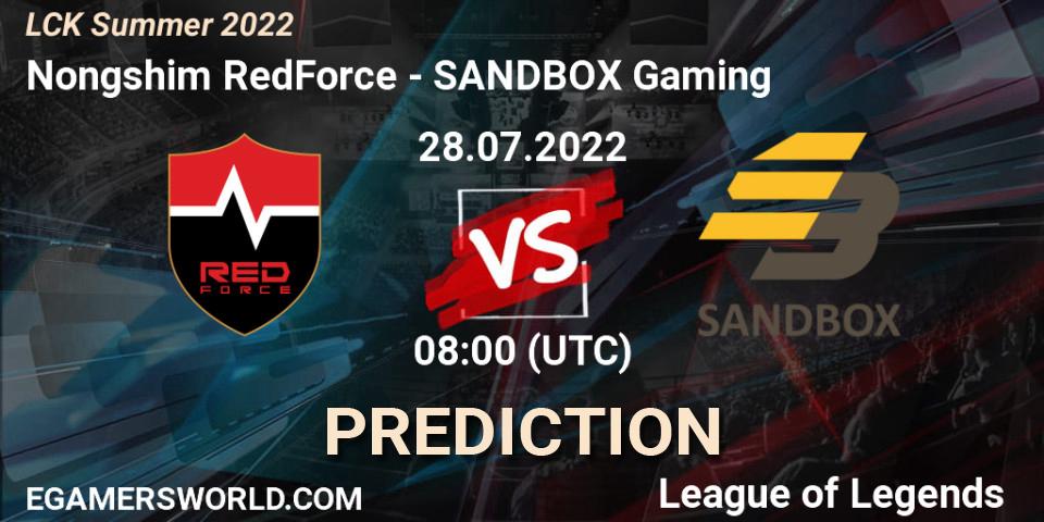 Nongshim RedForce - SANDBOX Gaming: ennuste. 28.07.22, LoL, LCK Summer 2022