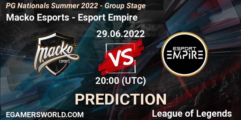 Macko Esports - Esport Empire: ennuste. 29.06.2022 at 20:00, LoL, PG Nationals Summer 2022 - Group Stage