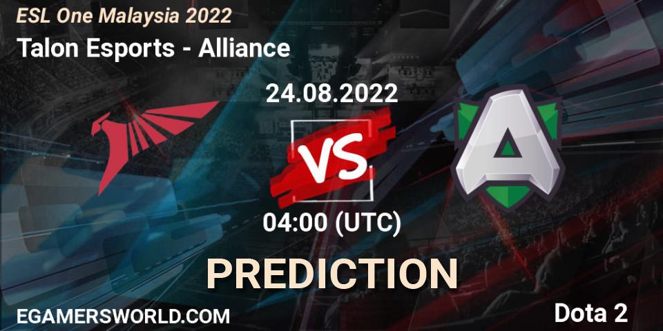 Talon Esports - Alliance: ennuste. 24.08.22, Dota 2, ESL One Malaysia 2022