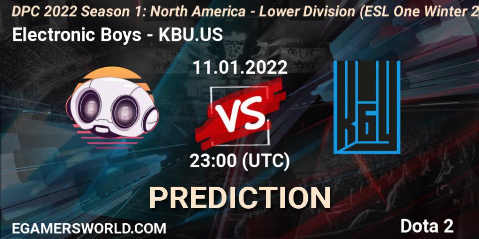 Electronic Boys - KBU.US: ennuste. 11.01.2022 at 23:18, Dota 2, DPC 2022 Season 1: North America - Lower Division (ESL One Winter 2021)