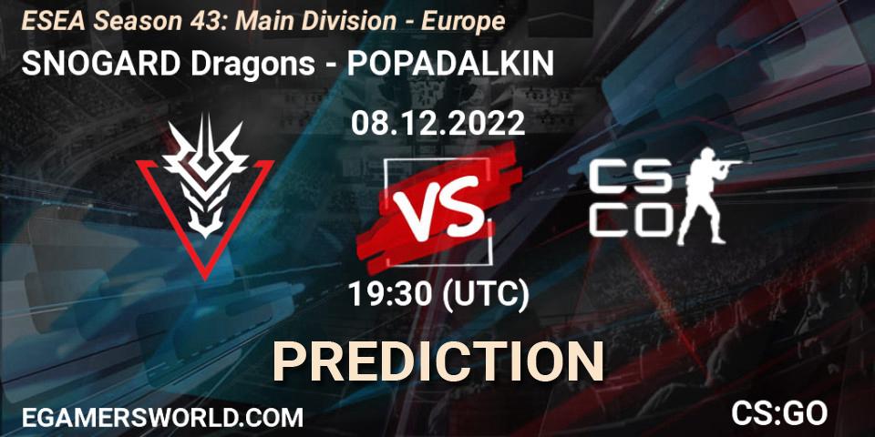 SNOGARD Dragons - POPADALKIN: ennuste. 08.12.22, CS2 (CS:GO), ESEA Season 43: Main Division - Europe
