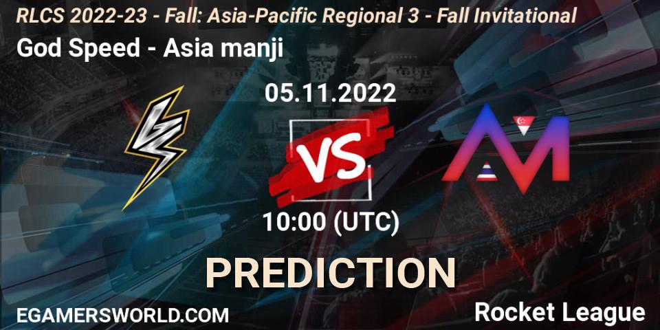 God Speed - Asia manji: ennuste. 05.11.2022 at 10:00, Rocket League, RLCS 2022-23 - Fall: Asia-Pacific Regional 3 - Fall Invitational