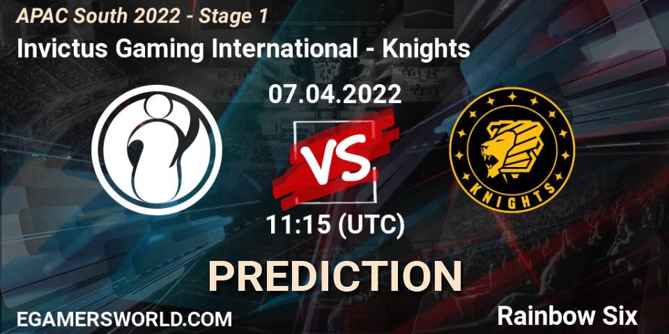 Invictus Gaming International - Knights: ennuste. 07.04.2022 at 11:15, Rainbow Six, APAC South 2022 - Stage 1