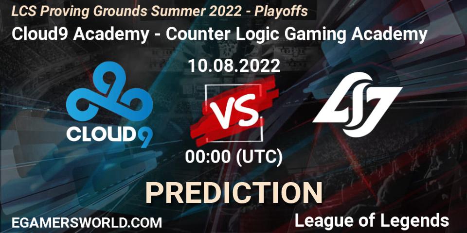 Cloud9 Academy - Counter Logic Gaming Academy: ennuste. 10.08.2022 at 00:00, LoL, LCS Proving Grounds Summer 2022 - Playoffs