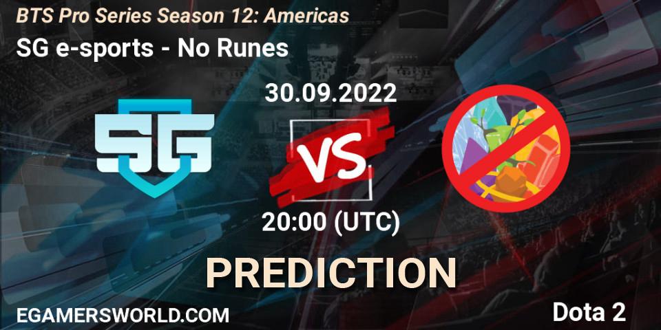 SG e-sports - No Runes: ennuste. 30.09.22, Dota 2, BTS Pro Series Season 12: Americas