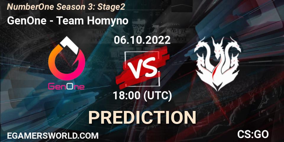 GenOne - Team Homyno: ennuste. 06.10.2022 at 18:00, Counter-Strike (CS2), NumberOne Season 3: Stage 2