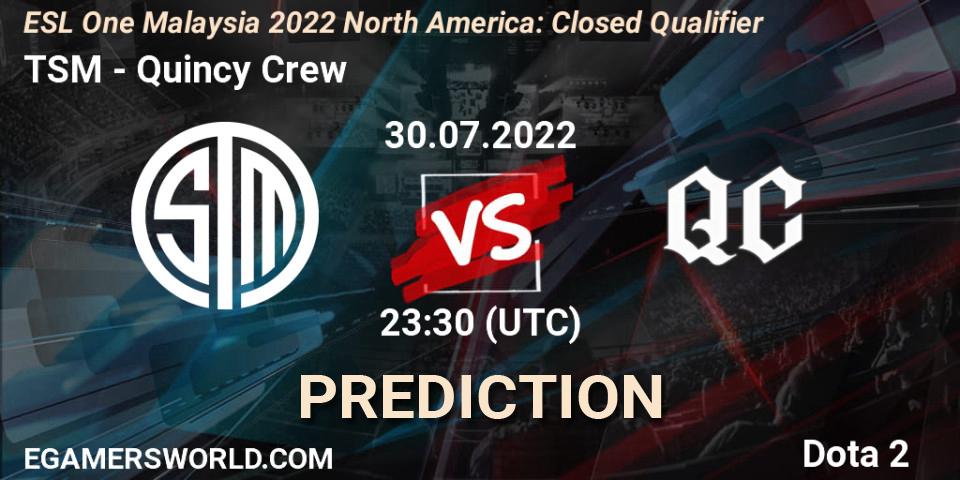 TSM - Quincy Crew: ennuste. 30.07.2022 at 23:39, Dota 2, ESL One Malaysia 2022 North America: Closed Qualifier