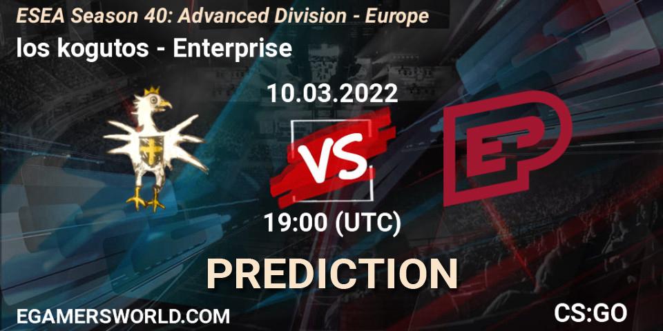 los kogutos - Enterprise: ennuste. 10.03.2022 at 19:00, Counter-Strike (CS2), ESEA Season 40: Advanced Division - Europe