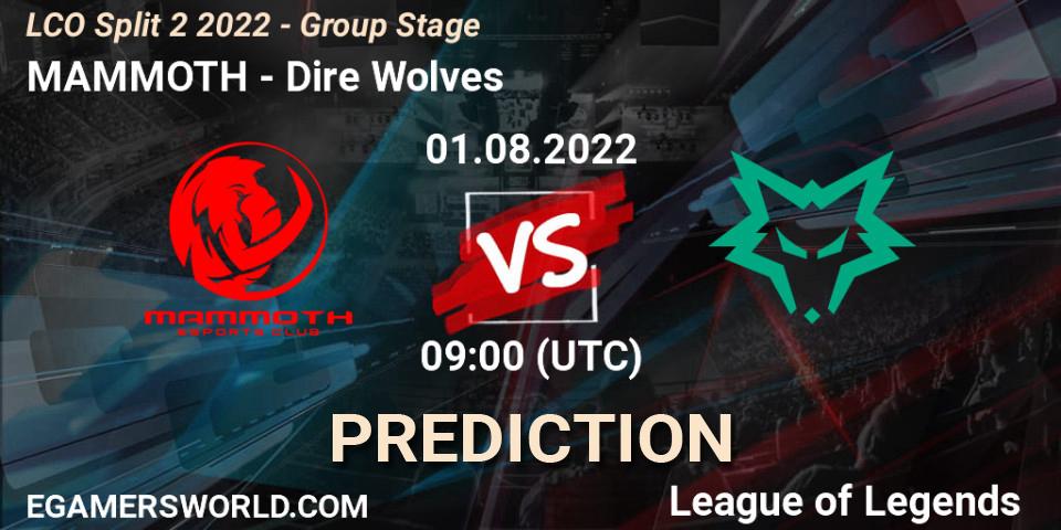 MAMMOTH - Dire Wolves: ennuste. 01.08.2022 at 09:00, LoL, LCO Split 2 2022 - Group Stage