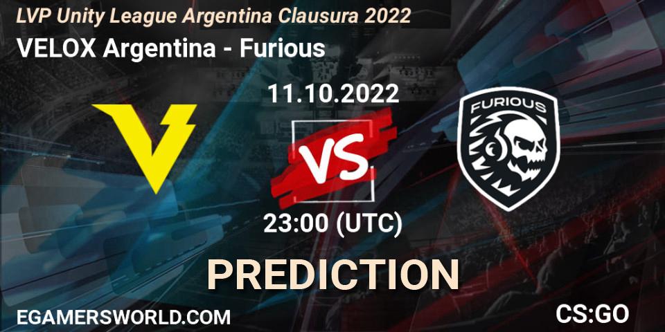 VELOX Argentina - Furious: ennuste. 11.10.2022 at 23:30, Counter-Strike (CS2), LVP Unity League Argentina Clausura 2022