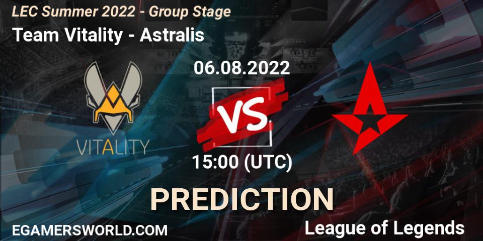 Team Vitality - Astralis: ennuste. 06.08.2022 at 15:00, LoL, LEC Summer 2022 - Group Stage