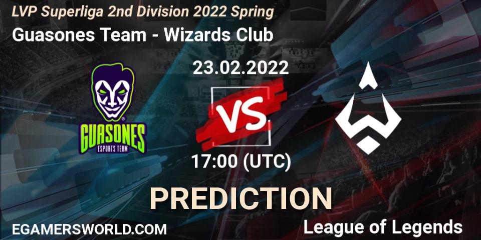 Guasones Team - Wizards Club: ennuste. 23.02.2022 at 21:20, LoL, LVP Superliga 2nd Division 2022 Spring