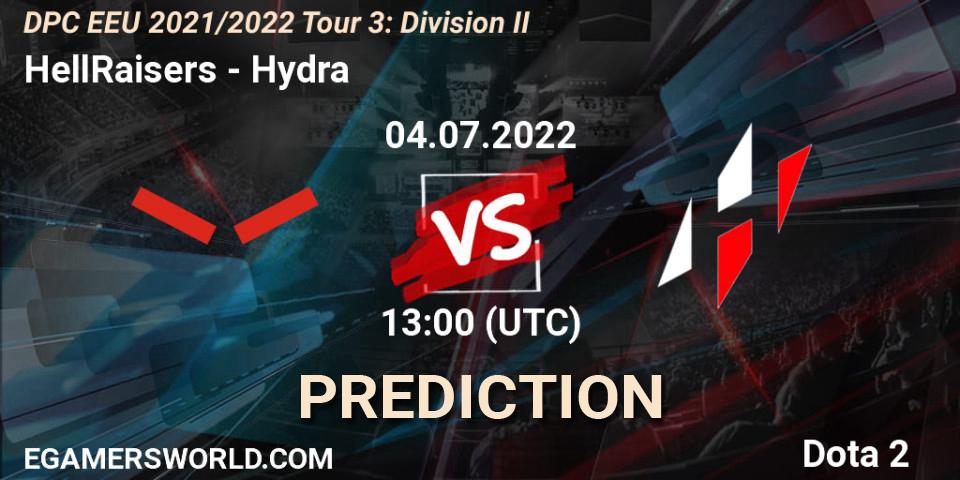 HellRaisers - Hydra: ennuste. 04.07.2022 at 13:00, Dota 2, DPC EEU 2021/2022 Tour 3: Division II
