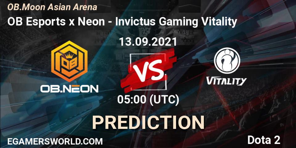 OB Esports x Neon - Invictus Gaming Vitality: ennuste. 13.09.2021 at 05:08, Dota 2, OB.Moon Asian Arena