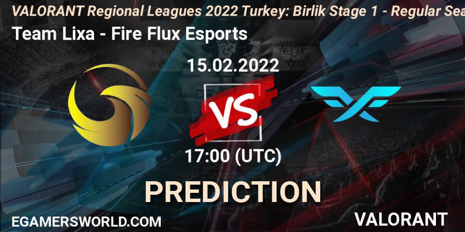 Team Lixa - Fire Flux Esports: ennuste. 15.02.2022 at 18:15, VALORANT, VALORANT Regional Leagues 2022 Turkey: Birlik Stage 1 - Regular Season