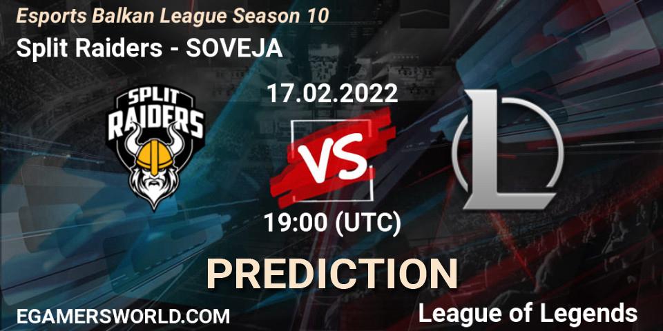 Split Raiders - SOVEJA: ennuste. 17.02.2022 at 19:00, LoL, Esports Balkan League Season 10