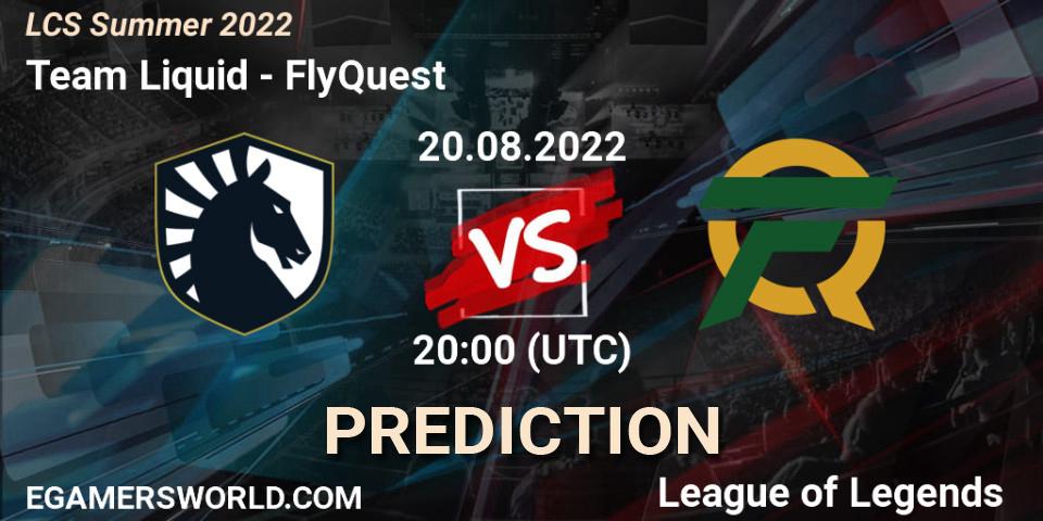 Team Liquid - FlyQuest: ennuste. 20.08.2022 at 20:00, LoL, LCS Summer 2022