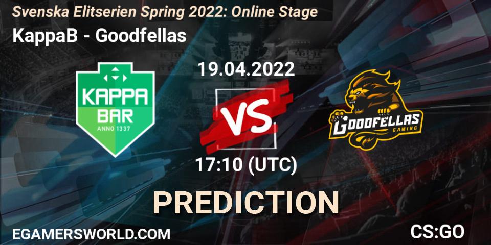 KappaB - Goodfellas: ennuste. 19.04.2022 at 17:10, Counter-Strike (CS2), Svenska Elitserien Spring 2022: Online Stage