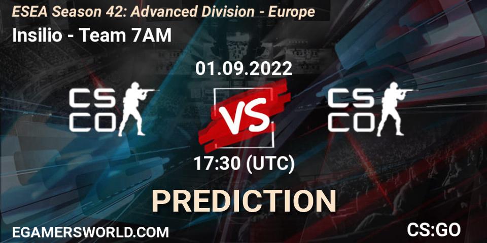 Insilio - Team 7AM: ennuste. 01.09.2022 at 17:30, Counter-Strike (CS2), ESEA Season 42: Advanced Division - Europe
