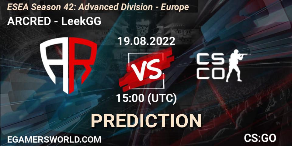 ARCRED - LeekGG: ennuste. 19.08.2022 at 15:00, Counter-Strike (CS2), ESEA Season 42: Advanced Division - Europe