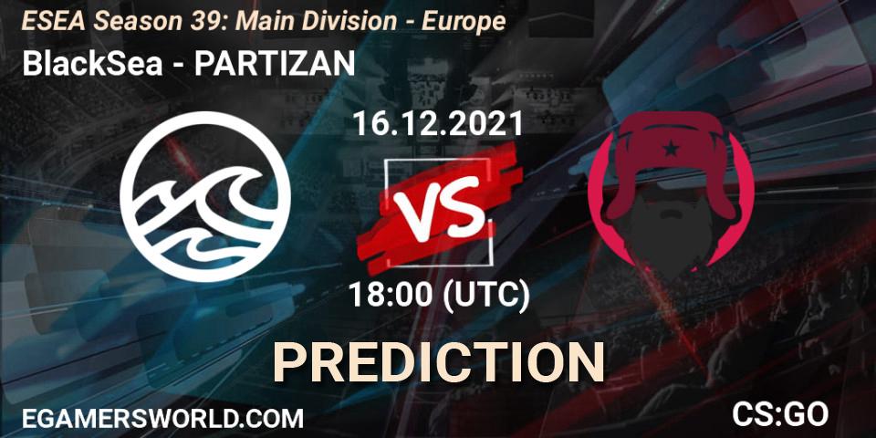 BlackSea - PARTIZAN: ennuste. 16.12.2021 at 18:00, Counter-Strike (CS2), ESEA Season 39: Main Division - Europe