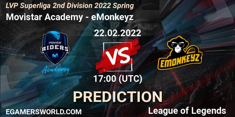 Movistar Academy - eMonkeyz: ennuste. 22.02.22, LoL, LVP Superliga 2nd Division 2022 Spring