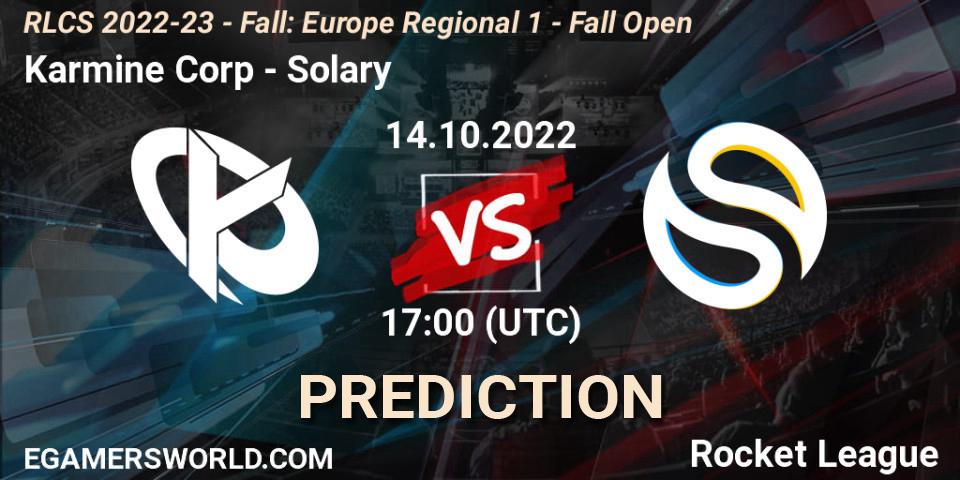 Karmine Corp - Solary: ennuste. 14.10.2022 at 15:00, Rocket League, RLCS 2022-23 - Fall: Europe Regional 1 - Fall Open