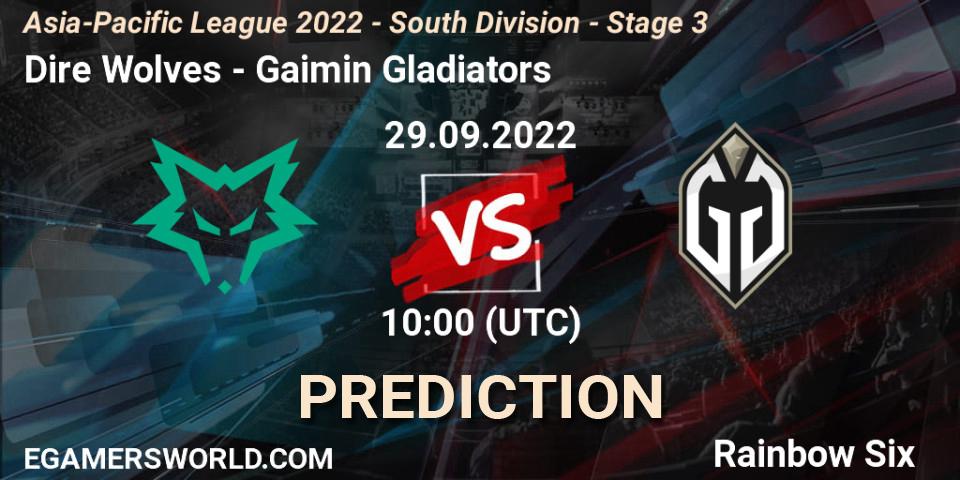 Dire Wolves - Gaimin Gladiators: ennuste. 29.09.2022 at 10:00, Rainbow Six, Asia-Pacific League 2022 - South Division - Stage 3