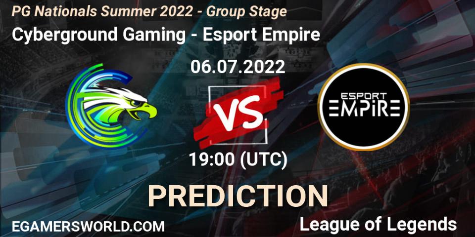 Cyberground Gaming - Esport Empire: ennuste. 06.07.2022 at 19:00, LoL, PG Nationals Summer 2022 - Group Stage