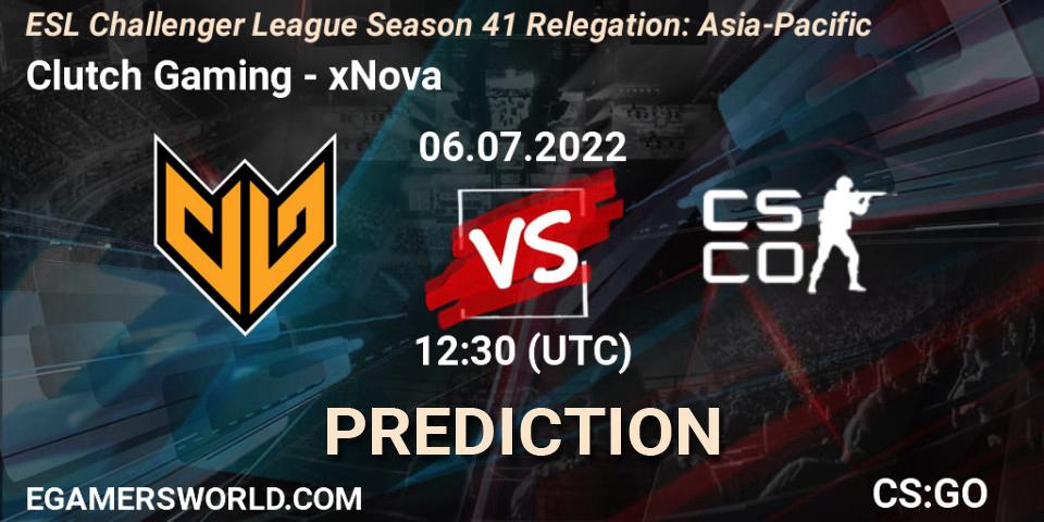 Clutch Gaming - xNova: ennuste. 06.07.2022 at 12:30, Counter-Strike (CS2), ESL Challenger League Season 41 Relegation: Asia-Pacific