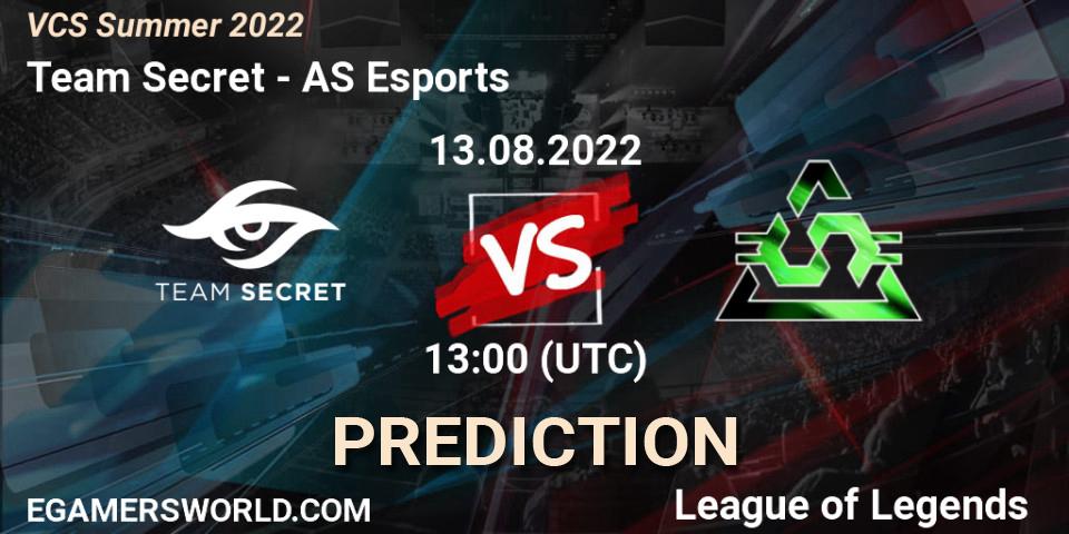 Team Secret - AS Esports: ennuste. 13.08.2022 at 13:00, LoL, VCS Summer 2022