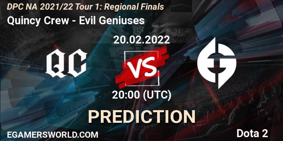 Quincy Crew - Evil Geniuses: ennuste. 20.02.2022 at 19:55, Dota 2, DPC NA 2021/22 Tour 1: Regional Finals