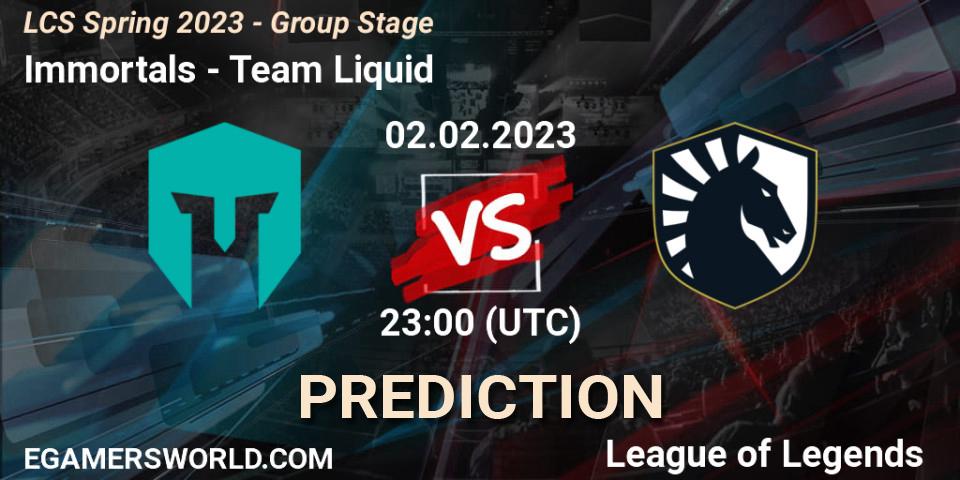 Immortals - Team Liquid: ennuste. 03.02.2023 at 01:00, LoL, LCS Spring 2023 - Group Stage