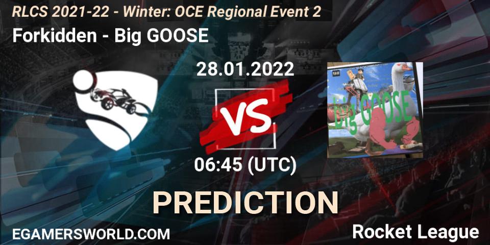 Forkidden - Big GOOSE: ennuste. 28.01.2022 at 06:45, Rocket League, RLCS 2021-22 - Winter: OCE Regional Event 2
